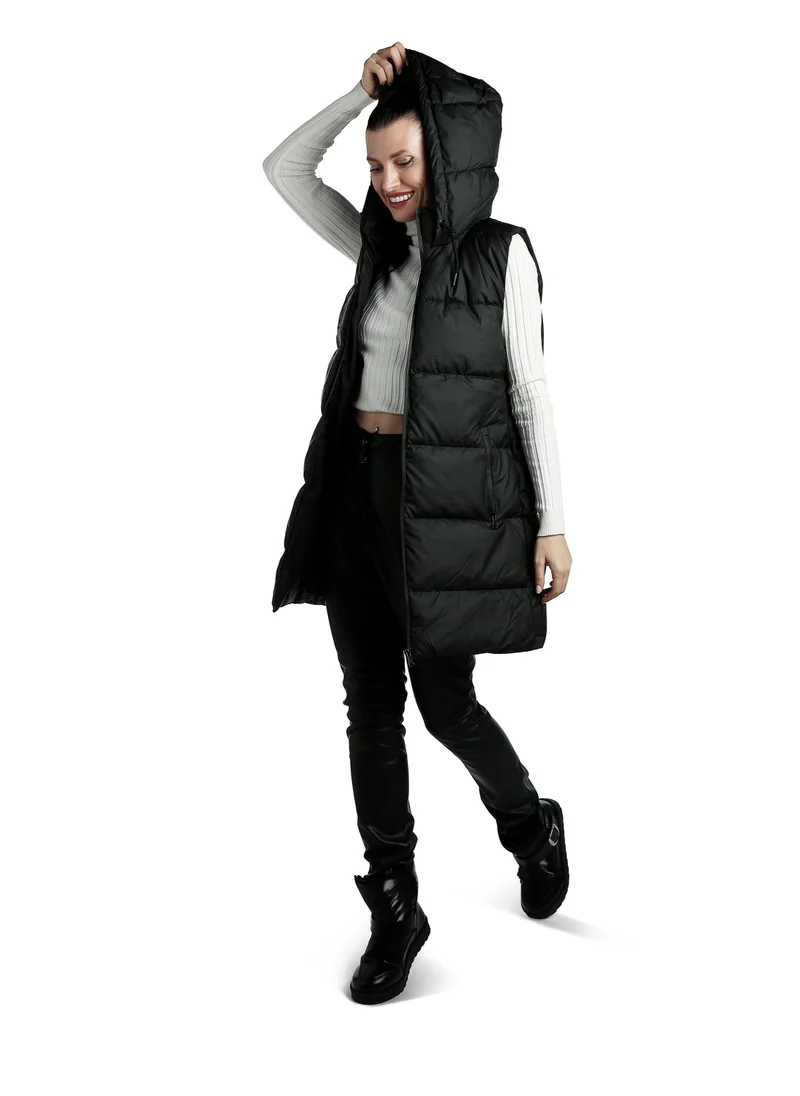 London Rag Hooded Sleeveless Vest Jumper in Black