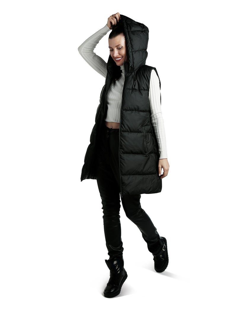 London Rag Hooded Sleeveless Vest Jumper in Black  - Image 3