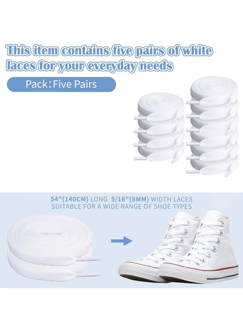 لاسيدو 5 أزواج حبال أحذية بيضاء للأحذية الرياضية ، حبال أحذية بيضاء رياضية ، حبال أحذية 140 سم ، تناسب معظم الشقق والأحذية الرياضية - Image 2