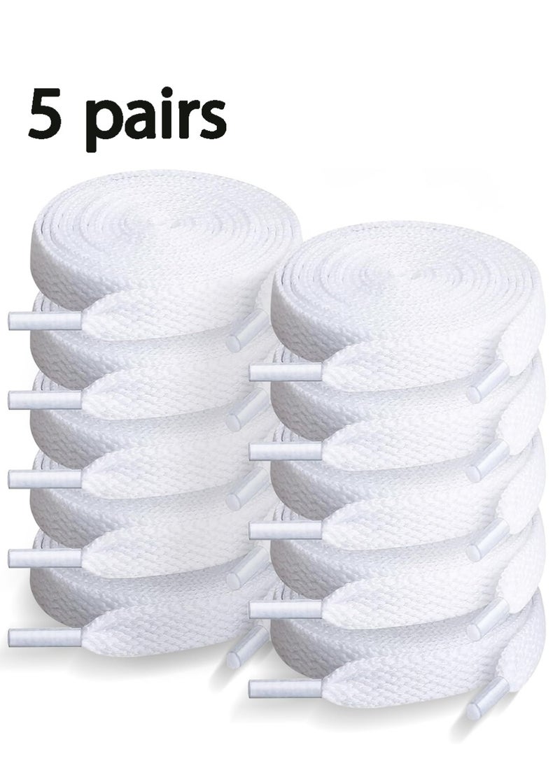 لاسيدو 5 أزواج حبال أحذية بيضاء للأحذية الرياضية ، حبال أحذية بيضاء رياضية ، حبال أحذية 140 سم ، تناسب معظم الشقق والأحذية الرياضية - Image 1