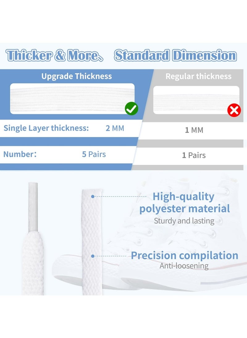 لاسيدو 5 أزواج حبال أحذية بيضاء للأحذية الرياضية ، حبال أحذية بيضاء رياضية ، حبال أحذية 140 سم ، تناسب معظم الشقق والأحذية الرياضية - Image 4