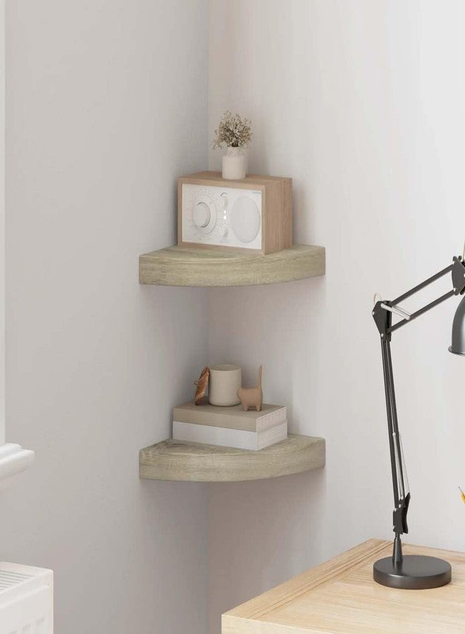 vidaXL Corner Shelf Set of 2 Oak Honeycomb MDF, Metal 9.8x9.8x1.5 in - Image 2