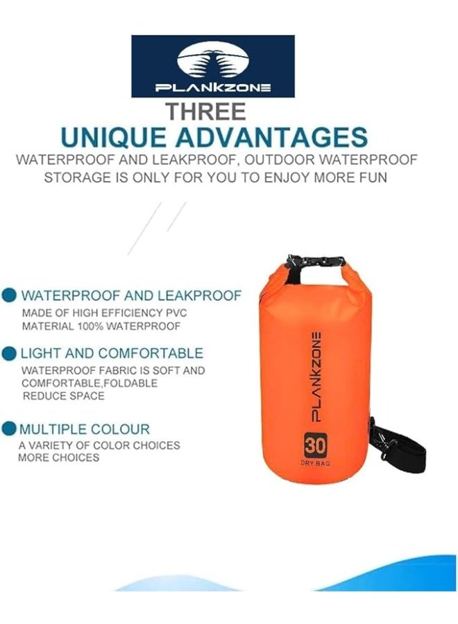 Plankzone Waterproof Dry Bag Roll Top Compression Sack, 30L, Orange, Lightweight Foldable for Kayaking, Beach, Rafting, Boating, Hiking, Camping, Fishing with Floating Waterproof Phone Pouch - Image 2