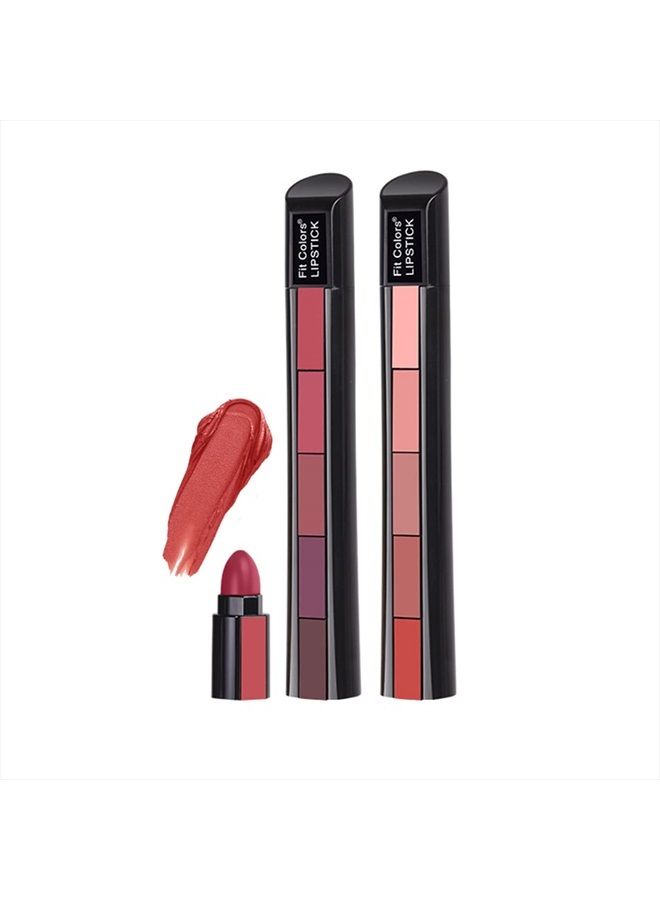 Grospe 5 in 1 Matte Lipstick,Multicolor Combination Lipsticks Velvety High Pigment Lip Makeup Non-marking Lip Gloss Moisturizing Long Lasting Lips Cosmetics Makeup(2Pcs)  - Image 1