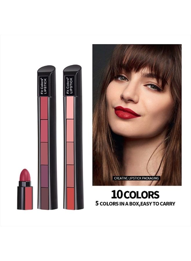 Grospe 5 in 1 Matte Lipstick,Multicolor Combination Lipsticks Velvety High Pigment Lip Makeup Non-marking Lip Gloss Moisturizing Long Lasting Lips Cosmetics Makeup(2Pcs)  - Image 2