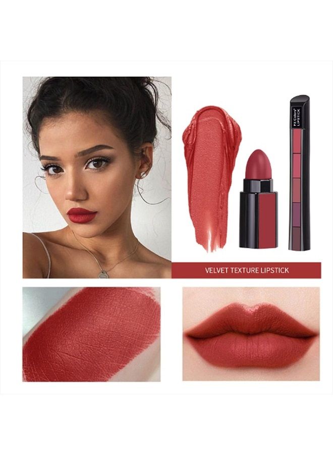 Grospe 5 in 1 Matte Lipstick,Multicolor Combination Lipsticks Velvety High Pigment Lip Makeup Non-marking Lip Gloss Moisturizing Long Lasting Lips Cosmetics Makeup(2Pcs)  - Image 3