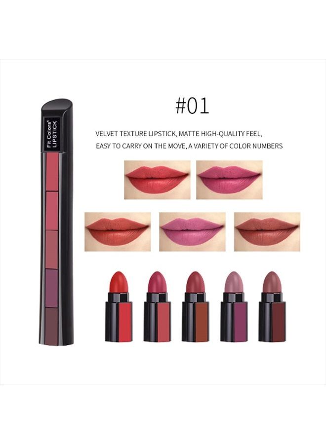 Grospe 5 in 1 Matte Lipstick,Multicolor Combination Lipsticks Velvety High Pigment Lip Makeup Non-marking Lip Gloss Moisturizing Long Lasting Lips Cosmetics Makeup(2Pcs)  - Image 4