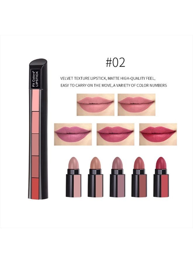 Grospe 5 in 1 Matte Lipstick,Multicolor Combination Lipsticks Velvety High Pigment Lip Makeup Non-marking Lip Gloss Moisturizing Long Lasting Lips Cosmetics Makeup(2Pcs)  - Image 5