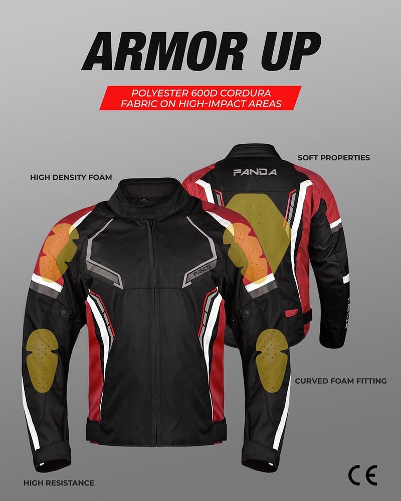 PANDA CYCLE GEAR All Weather Motorcycle Jacket for Men & Women - Impact Armored Motocross Riding Jacket (Red, Small) - Image 4