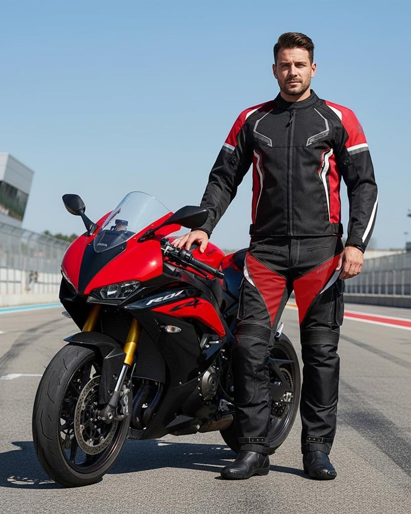 PANDA CYCLE GEAR All Weather Motorcycle Jacket for Men & Women - Impact Armored Motocross Riding Jacket (Red, Small) - Image 2