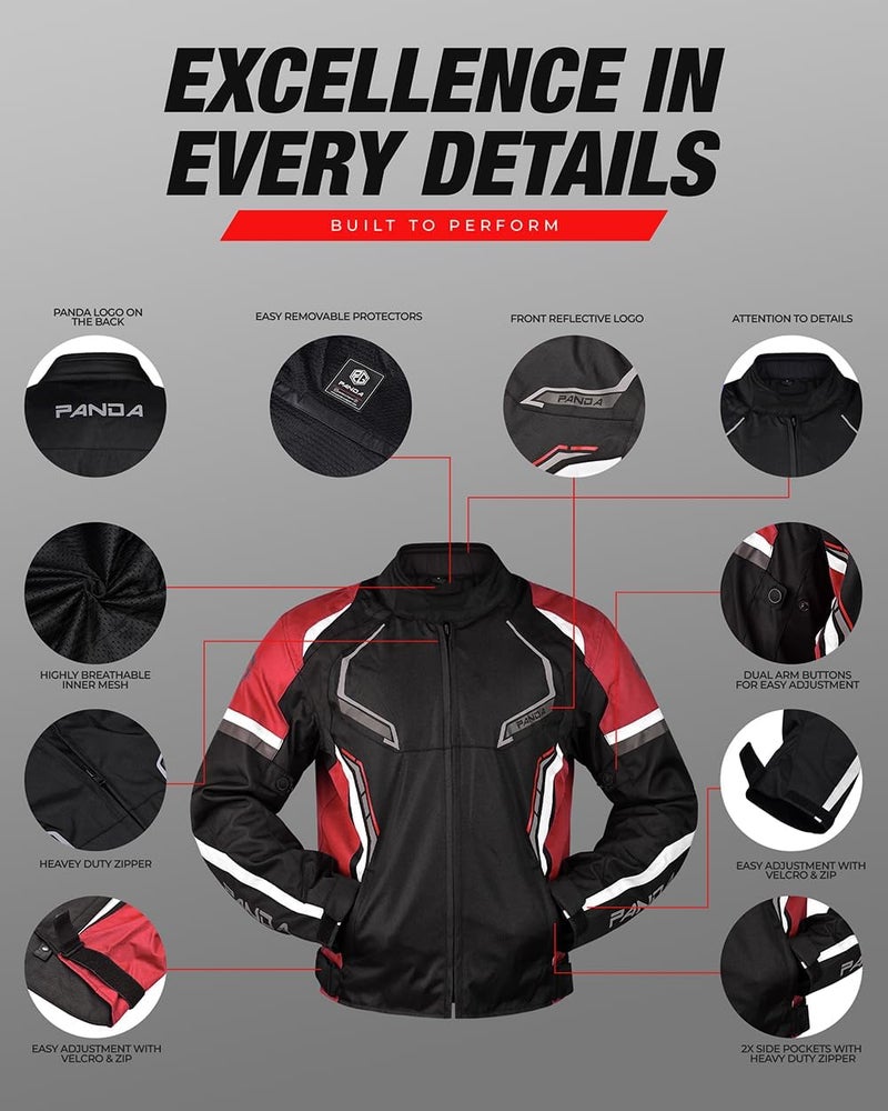 PANDA CYCLE GEAR All Weather Motorcycle Jacket for Men & Women - Impact Armored Motocross Riding Jacket (Red, Small) - Image 3