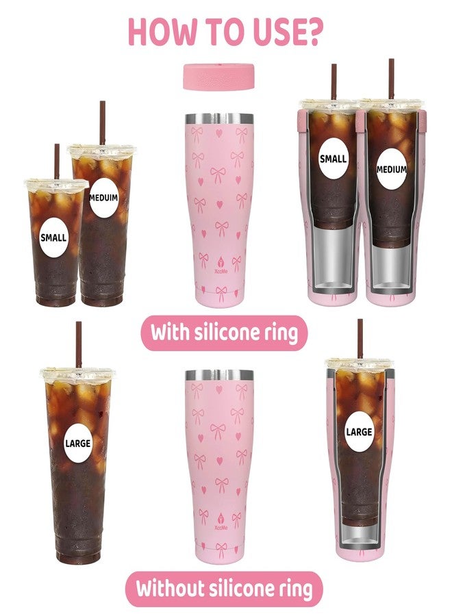XccMe Universal Iced Coffee Sleeve,Double Wall Stainless Steel Insulator Fits 16-32oz Starbucks/Dunkin/McDonalds Cups,Pink Bow Reusable Iced Coffee Cup Holder,Leak-Proof Tumbler for Cold Drink - Image 2