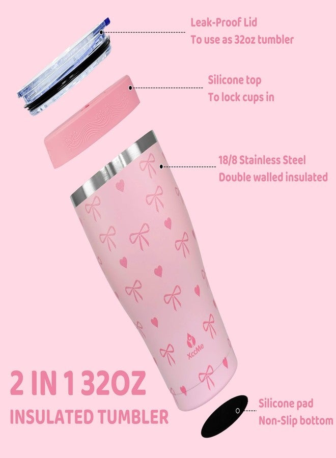XccMe Universal Iced Coffee Sleeve,Double Wall Stainless Steel Insulator Fits 16-32oz Starbucks/Dunkin/McDonalds Cups,Pink Bow Reusable Iced Coffee Cup Holder,Leak-Proof Tumbler for Cold Drink - Image 3