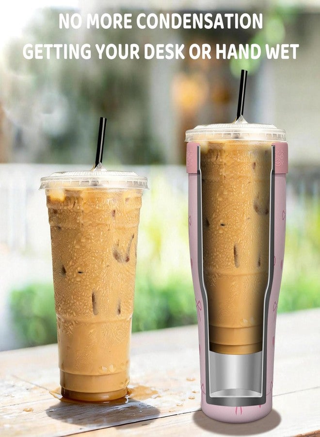 XccMe Universal Iced Coffee Sleeve,Double Wall Stainless Steel Insulator Fits 16-32oz Starbucks/Dunkin/McDonalds Cups,Pink Bow Reusable Iced Coffee Cup Holder,Leak-Proof Tumbler for Cold Drink - Image 4