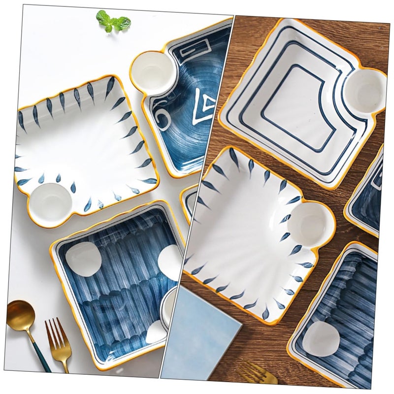 Japanese Style Ceramic Sushi Plates and Square Multi Grid Trays Set 4 Pieces Random Color - Image 5