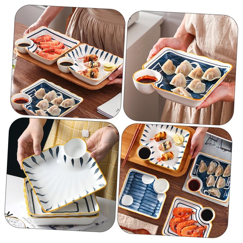 Japanese Style Ceramic Sushi Plates and Square Multi Grid Trays Set 4 Pieces Random Color - Image 4