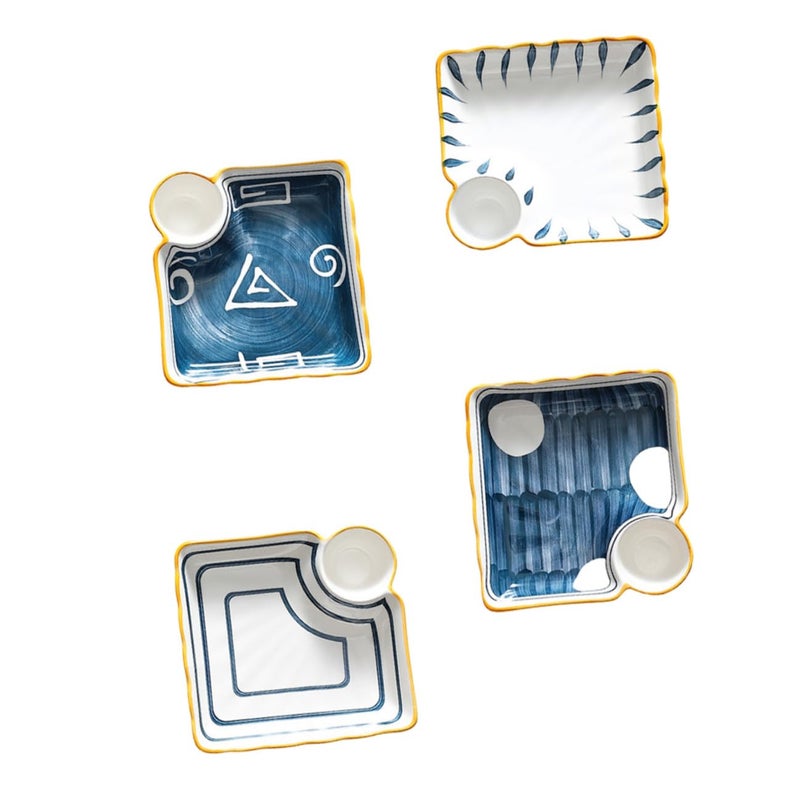 Japanese Style Ceramic Sushi Plates and Square Multi Grid Trays Set 4 Pieces Random Color - Image 2