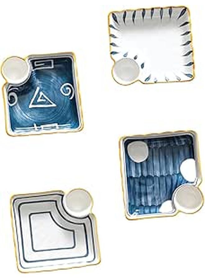 Japanese Style Ceramic Sushi Plates and Square Multi Grid Trays Set 4 Pieces Random Color - Image 1