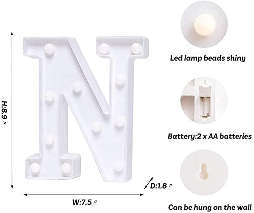Balloonistics Warm White LED Marquee Alphabet N Light - 9-Inch Cordless Battery-Operated Night Light - Standing Letter Sign for Personalized Decor, Birthdays, Weddings & Home (Alphabet N) - Image 4