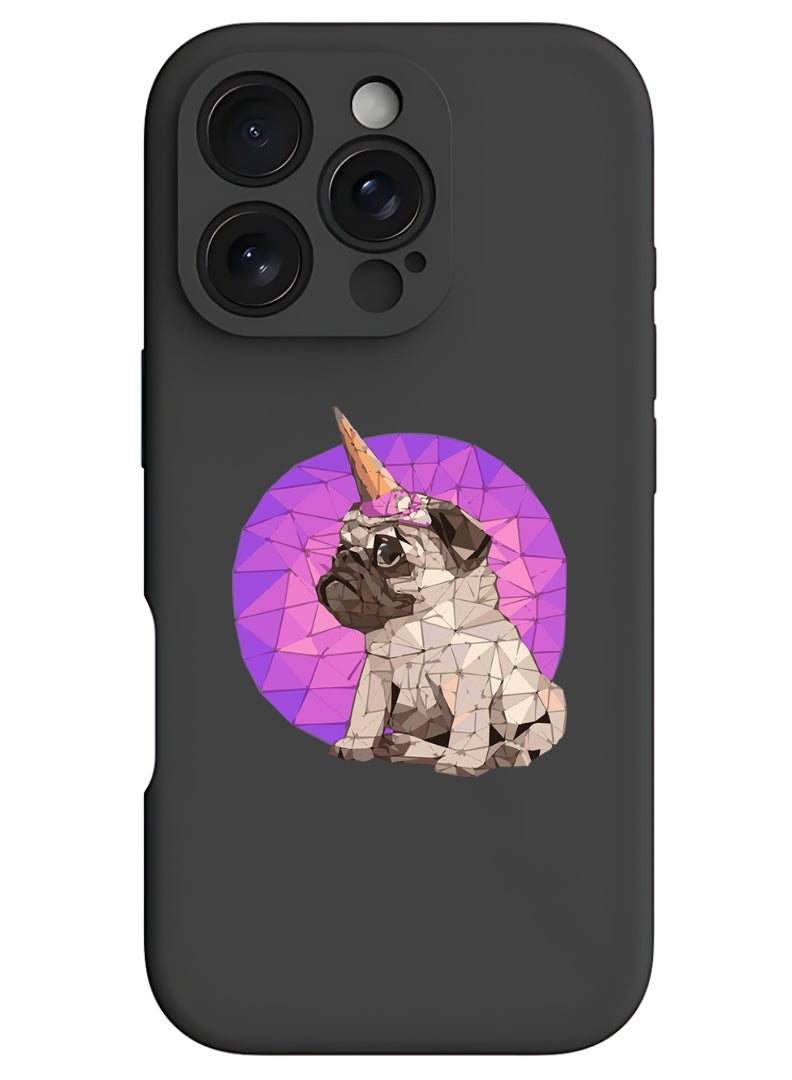 Theodor iPhone 16 Pro Black Protective Slim Fit Case Liquid Silicone Cover with Full Body Protection Anti-Scratch Shockproof Case For iPhone - Puggy - Image 1
