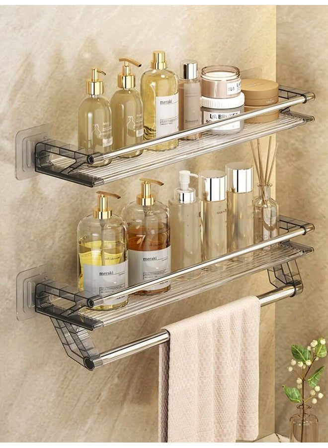 XiuWoo 2-Tier Wall Mounted Bathroom Storage Rack, Punch-Free Bathroom Hanging Shelf, Space Aluminum Bathroom Tray, Shampoo Shower Gel Holder Organizer, Bathroom Organizers And Storage - Image 1