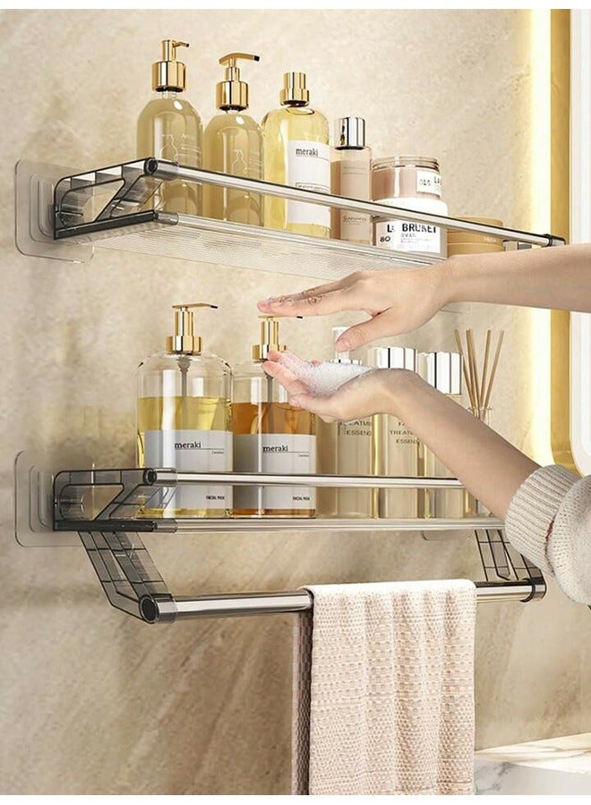 XiuWoo 2-Tier Wall Mounted Bathroom Storage Rack, Punch-Free Bathroom Hanging Shelf, Space Aluminum Bathroom Tray, Shampoo Shower Gel Holder Organizer, Bathroom Organizers And Storage - Image 2