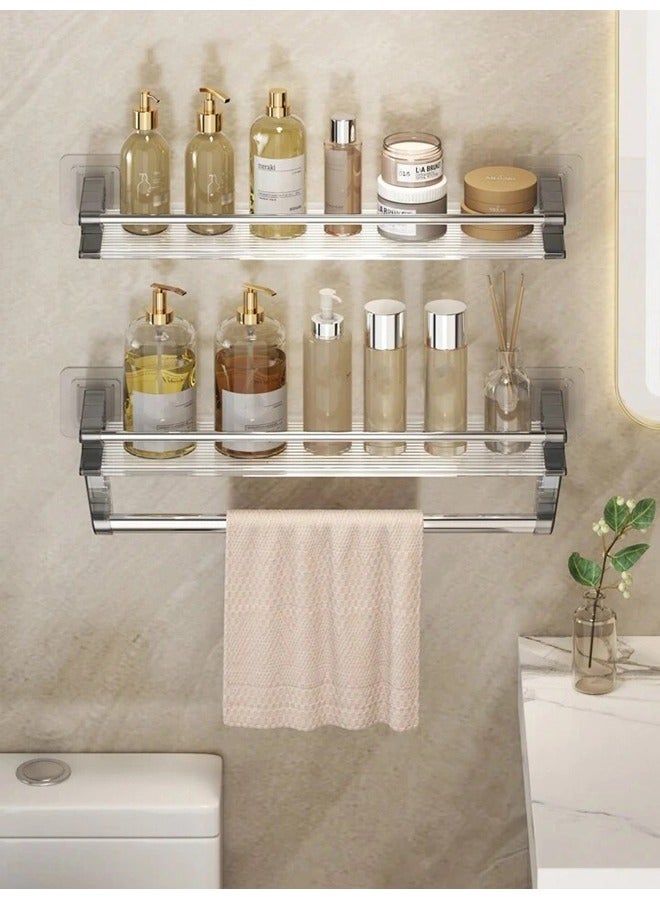 XiuWoo 2-Tier Wall Mounted Bathroom Storage Rack, Punch-Free Bathroom Hanging Shelf, Space Aluminum Bathroom Tray, Shampoo Shower Gel Holder Organizer, Bathroom Organizers And Storage - Image 3