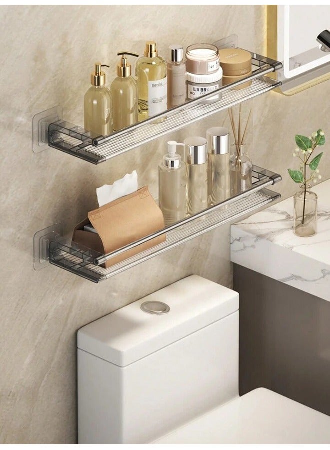 XiuWoo 2-Tier Wall Mounted Bathroom Storage Rack, Punch-Free Bathroom Hanging Shelf, Space Aluminum Bathroom Tray, Shampoo Shower Gel Holder Organizer, Bathroom Organizers And Storage - Image 4