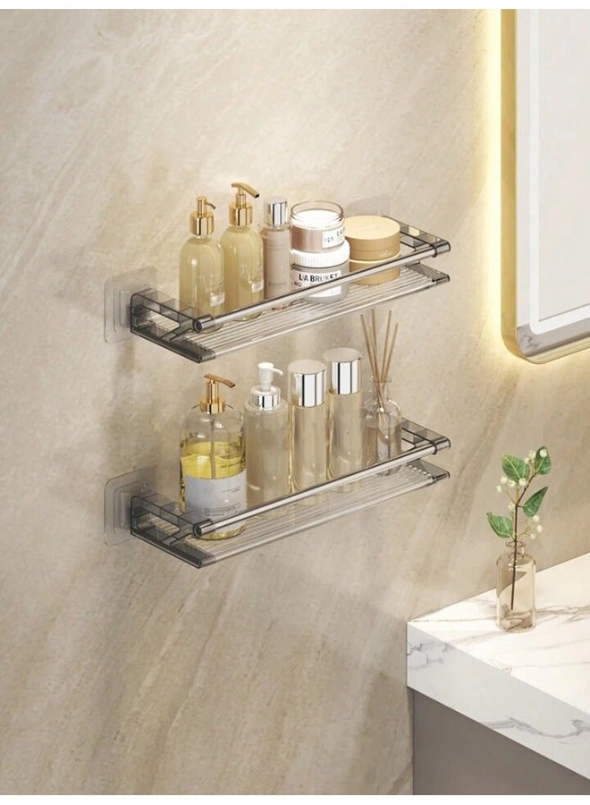 XiuWoo 2-Tier Wall Mounted Bathroom Storage Rack, Punch-Free Bathroom Hanging Shelf, Space Aluminum Bathroom Tray, Shampoo Shower Gel Holder Organizer, Bathroom Organizers And Storage - Image 5