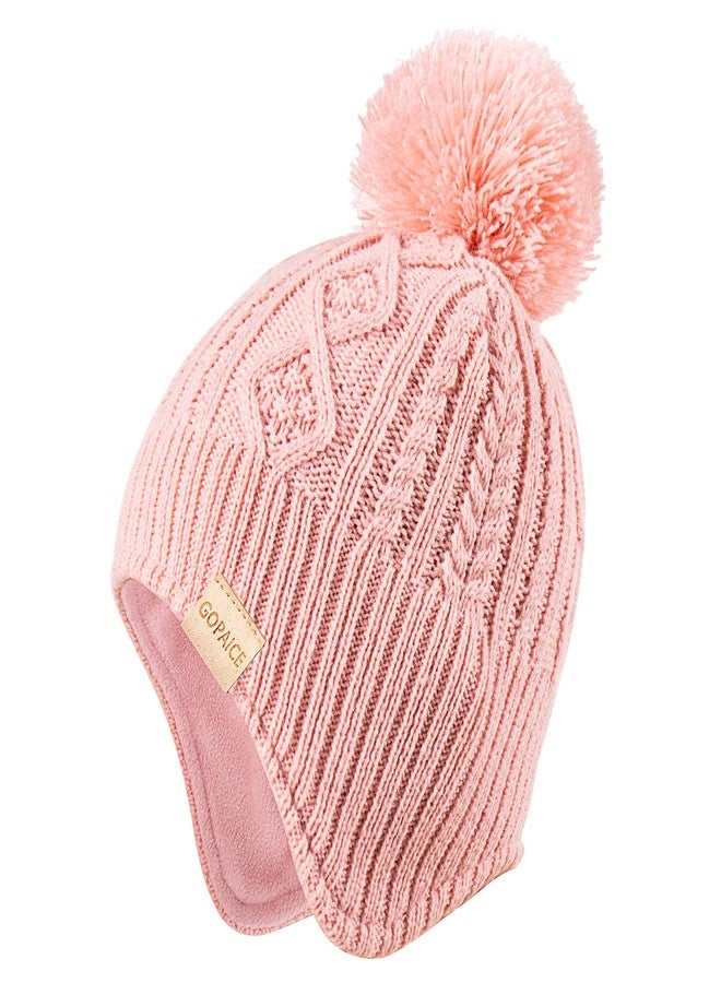 Gopaice Kids Winter Beanie Hat and Scarf Set with Pom Pom for Girls, Children's Thick Ski Cap with Earflap Fleece Lined Hat 3-9 Years Pink - Image 1