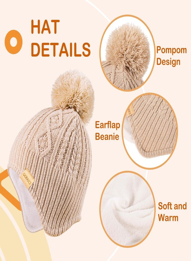 Gopaice Kids Winter Beanie Hat and Scarf Set with Pom Pom for Girls, Children's Thick Ski Cap with Earflap Fleece Lined Hat 3-9 Years Pink - Image 2