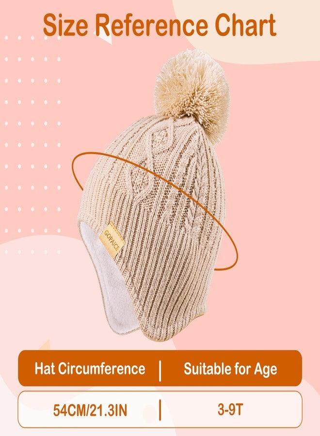 Gopaice Kids Winter Beanie Hat and Scarf Set with Pom Pom for Girls, Children's Thick Ski Cap with Earflap Fleece Lined Hat 3-9 Years Pink - Image 5