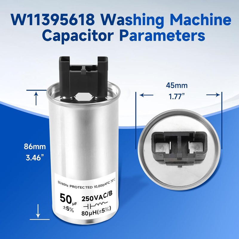 iouxvt W11395618 Washer Motor Capacitor Compatible with Whirlpool Maytag Kenmore Washer Run Capacitor Part Replacement W11162560 WPW10625046 W10625046 W10866250 W11158831 W10843769 - Image 2