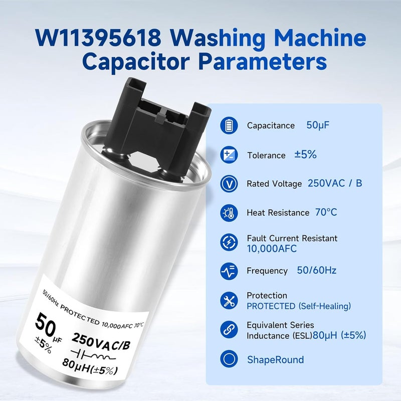 iouxvt W11395618 Washer Motor Capacitor Compatible with Whirlpool Maytag Kenmore Washer Run Capacitor Part Replacement W11162560 WPW10625046 W10625046 W10866250 W11158831 W10843769 - Image 5
