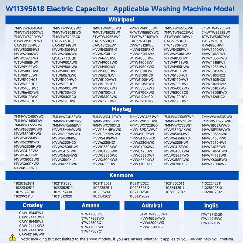 iouxvt W11395618 Washer Motor Capacitor Compatible with Whirlpool Maytag Kenmore Washer Run Capacitor Part Replacement W11162560 WPW10625046 W10625046 W10866250 W11158831 W10843769 - Image 4