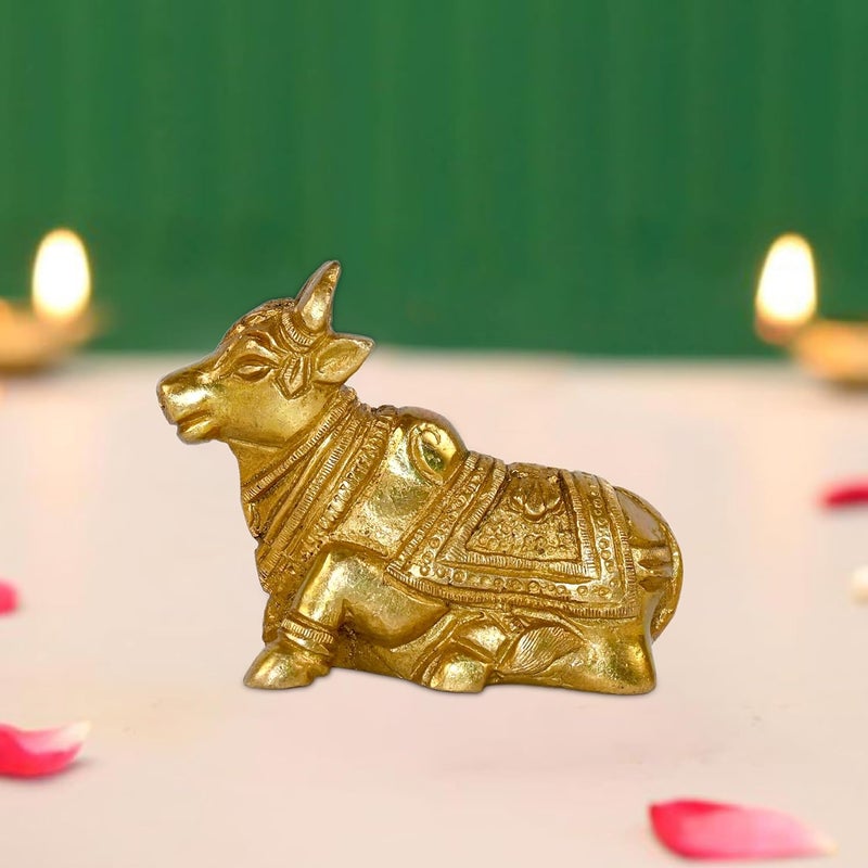 CRAFTHUT Brass Metal Shiva Nandi Bull Idol Religious Idol for Home Decor and Pooja Room Spiritual Gift and Decorative Art Piece LXBXH37 x 15 x 27 Inches 480 GMS - Image 1