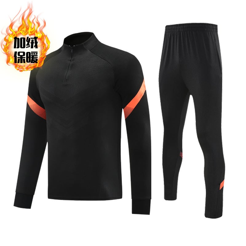 Generic Autumn and winter fleece-lined half zipper pullover long sleeve training clothes suit childrens football appearance clothes running sportswear generation hair Black (plus velvet) 