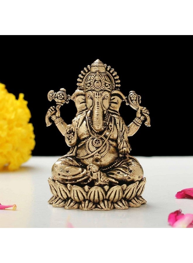 INDICAST Brass 2" Hindu God Statue Ganpati Ganesh Idol Figurine Decoration and Pooja Gifting Purpose Sculpture for Home Office (40gm), Religious - Image 1