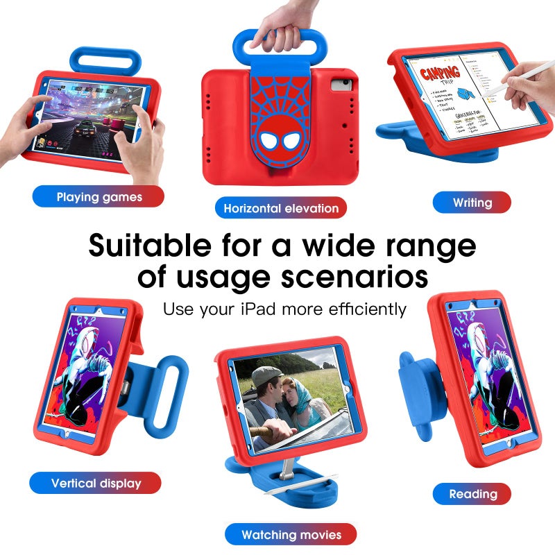 FLKAUYB Kids Case for iPad 7th/8th/9th Gen,iPad 10.2 inch 2021/2020/2019 Case with Adjustable Portrait Landscape Stand Handle,Heavy Duty Protective Kids Child Friendly Cover for iPad 10.2 inch. (Red-Blue) - Image 3