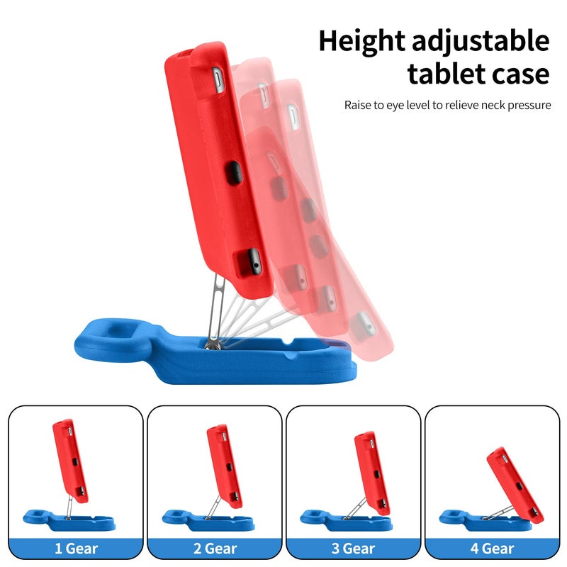 FLKAUYB Kids Case for iPad 7th/8th/9th Gen,iPad 10.2 inch 2021/2020/2019 Case with Adjustable Portrait Landscape Stand Handle,Heavy Duty Protective Kids Child Friendly Cover for iPad 10.2 inch. (Red-Blue) - Image 5