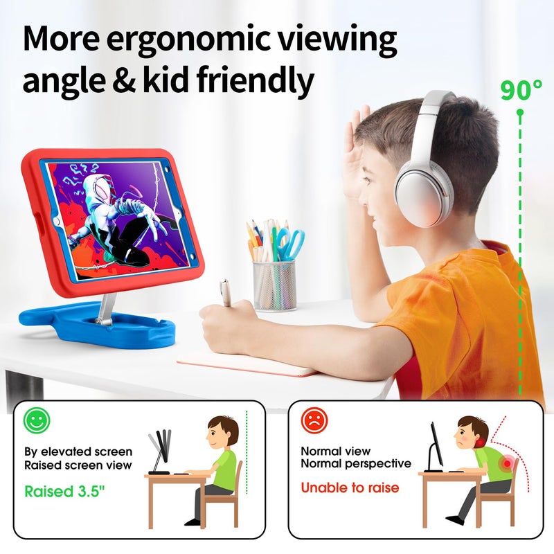 FLKAUYB Kids Case for iPad 7th/8th/9th Gen,iPad 10.2 inch 2021/2020/2019 Case with Adjustable Portrait Landscape Stand Handle,Heavy Duty Protective Kids Child Friendly Cover for iPad 10.2 inch. (Red-Blue) - Image 4