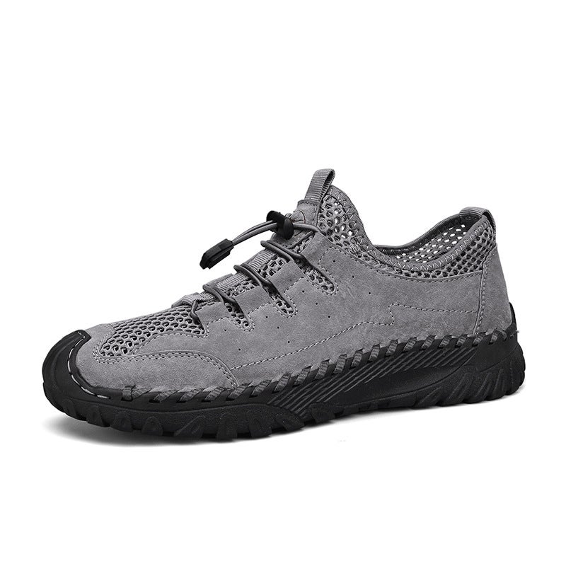 2024 Summer Handmade Stitch Casual Shoes Breathable Thick-Soled Non-Slip Mesh Shoes Retro All-Match Lightweight Men'S Shoes Round Toe - Image 1