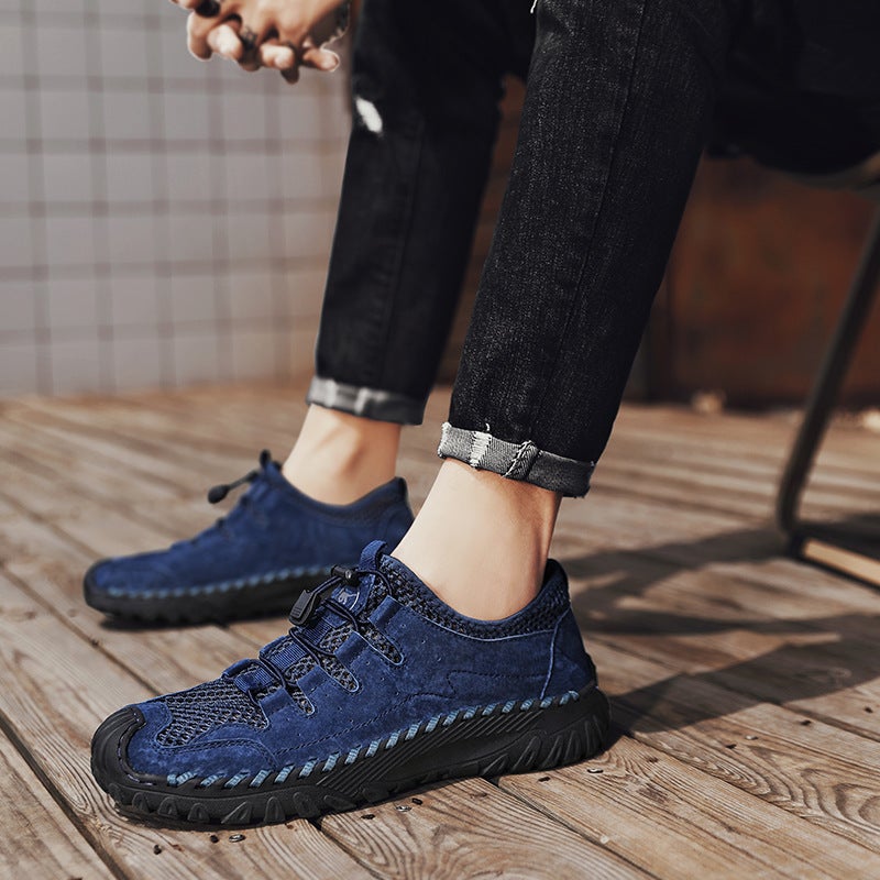 2024 Summer Handmade Stitch Casual Shoes Breathable Thick-Soled Non-Slip Mesh Shoes Retro All-Match Lightweight Men'S Shoes Round Toe - Image 5
