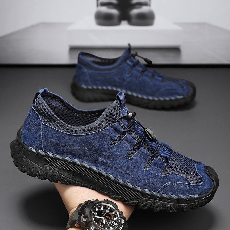 2024 Summer Handmade Stitch Casual Shoes Breathable Thick-Soled Non-Slip Mesh Shoes Retro All-Match Lightweight Men'S Shoes Round Toe - Image 3