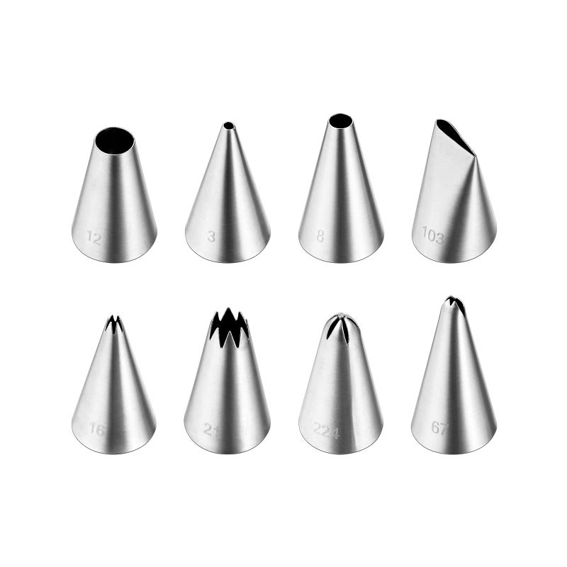 Kasmoire 8Pcs Piping Tips Cake Decorating Kit with 10Pcs Disposable Piping Bags for Starter
