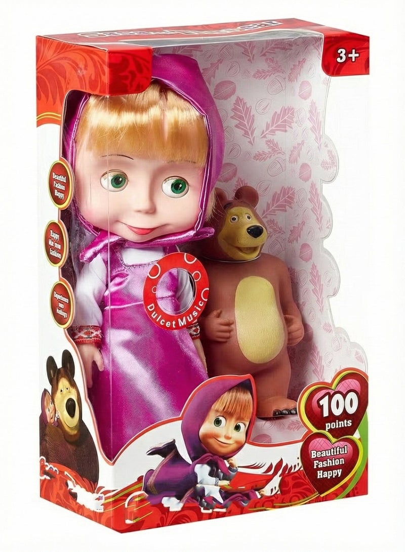 Bear Musical Toy Sasa and Bear Set for Girls – Singing Doll with Pink Headscarf & Cozy Outfit | Cute Masha Style Cartoon Character with Brown Bear Figure | Interactive Storytelling Playset | Birthday Gift for Toddlers 3+ - Image 1