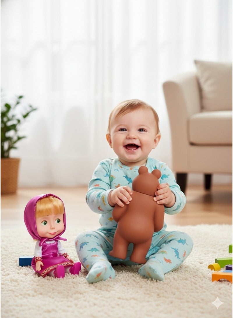 Bear Musical Toy Sasa and Bear Set for Girls – Singing Doll with Pink Headscarf & Cozy Outfit | Cute Masha Style Cartoon Character with Brown Bear Figure | Interactive Storytelling Playset | Birthday Gift for Toddlers 3+ - Image 5