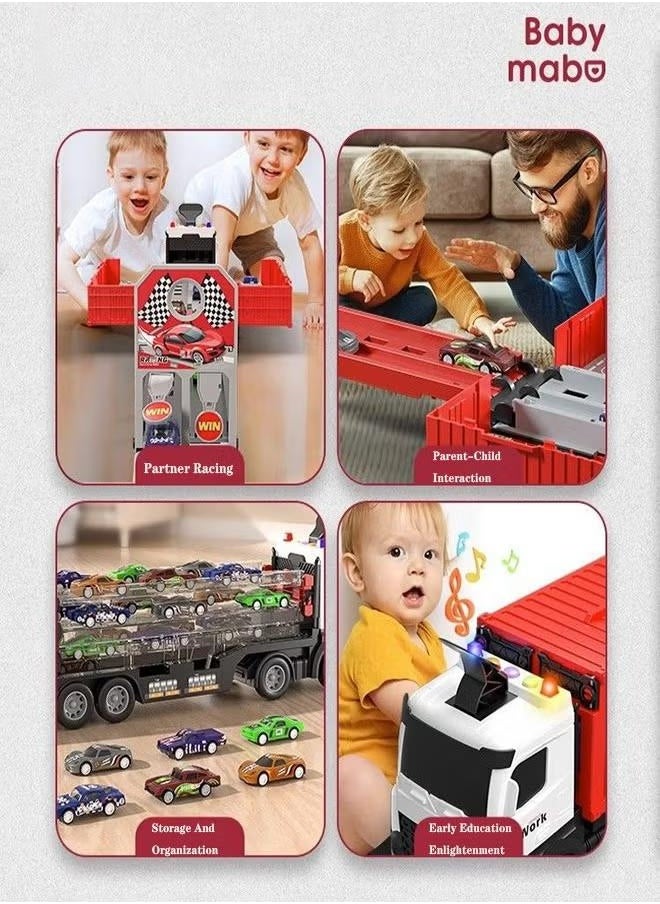 XiuWoo Race Car Track Toy Truck Toy with Slots & Foldable Race Tracks Transport Car Carrier Toy for Toddlers Cars Toy Set Container Truck Toy with 8 Alloy Cars Vehicles Toy Set  - Image 3