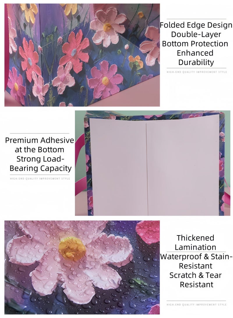 Harse Big Floral Gift Bag with Matching Greeting Card, Large Square Gift Bag with Handles, Paper Bag for Flowers, Wedding, Birthday, Bridal Shower, Engagement and Party Gifts - Image 5