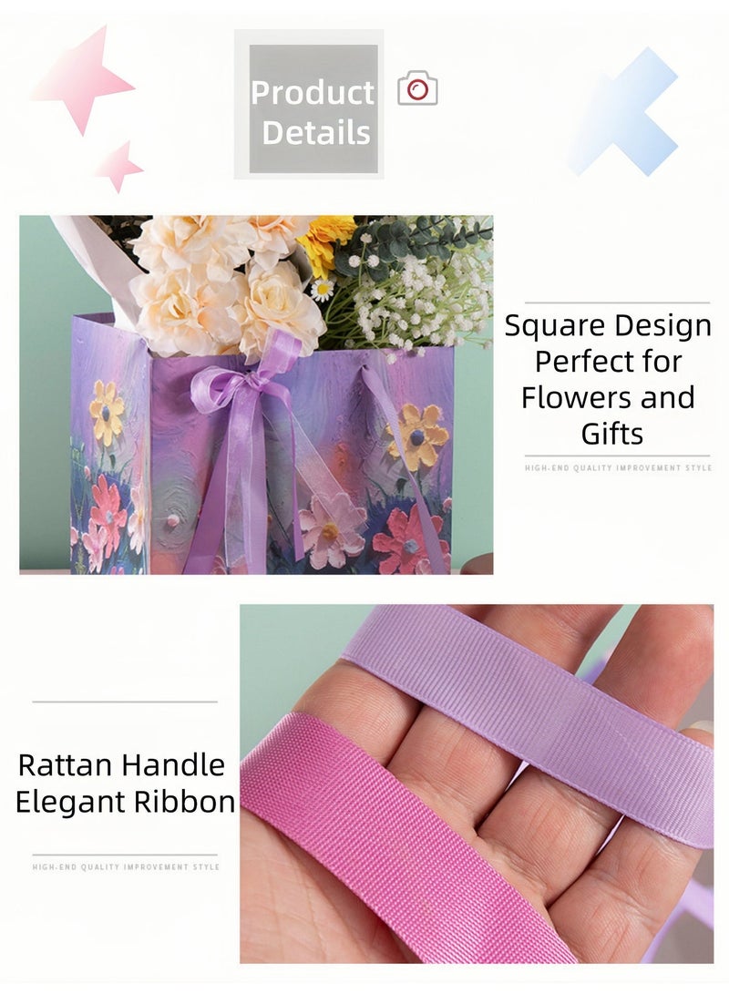 Harse Big Floral Gift Bag with Matching Greeting Card, Large Square Gift Bag with Handles, Paper Bag for Flowers, Wedding, Birthday, Bridal Shower, Engagement and Party Gifts - Image 4